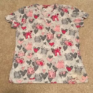 White Cross cat hearts scrub top
